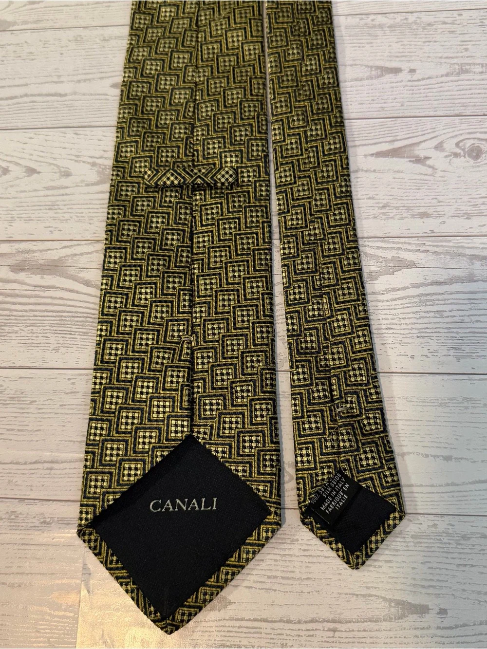 Canali, 100% Silk, Geometric, Gold Tie, Designer Necktie